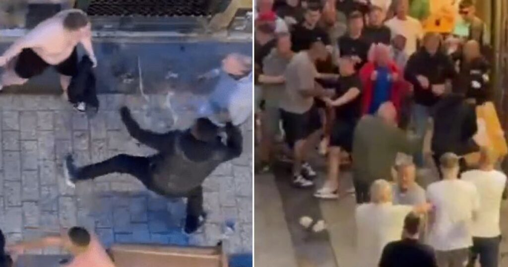 Suasana jelang final Liga Europa 2025 antara Manchester United dan Tottenham Hotspur diwarnai insiden kericuhan antarsuporter kedua tim di San Sebastián, Spanyol, kurang dari 24 jam sebelum laga berlangsung. Rekaman video bentrokan yang beredar di media sosial telah menjadi viral. (cr/mirror)