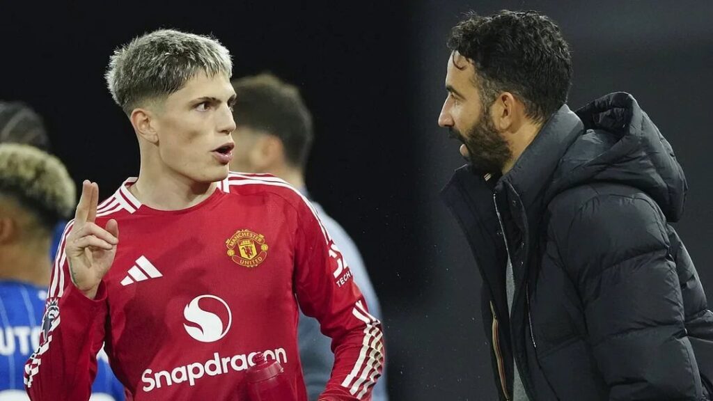 Manajer Manchester United, Ruben Amorim, dilaporkan secara brutal menyampaikan kepada Alejandro Garnacho bahwa kariernya di Old Trafford telah berakhir, di hadapan rekan-rekan setimnya. (cr/x.com)